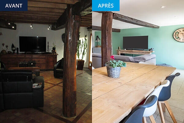 Transformation d'un salon après rénovation